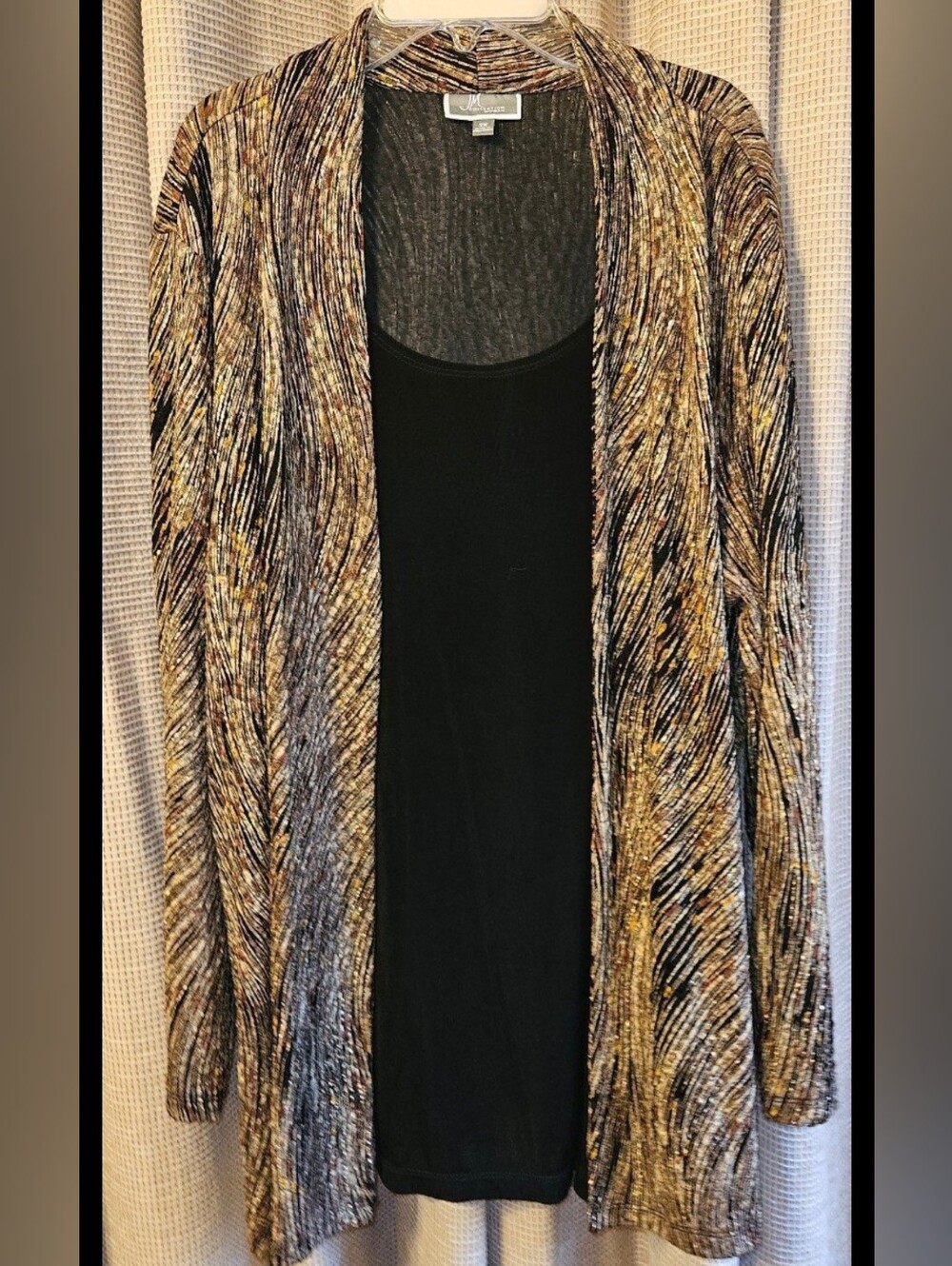 JM Collection 2X Brown, Black & Gold Shimmer Top